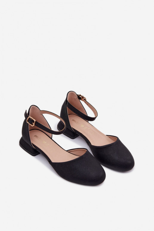 Children's Shiny Low Heel Black Sandals Nelly