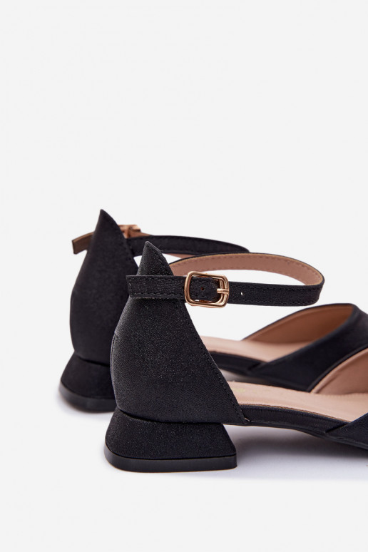 Children's Shiny Low Heel Black Sandals Nelly