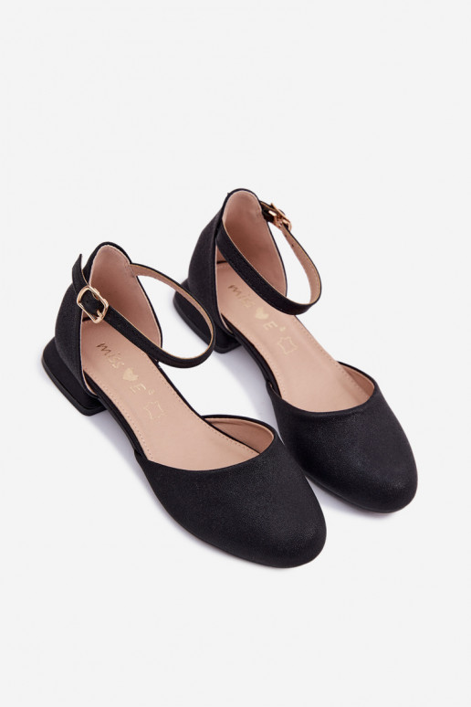 Children's Shiny Low Heel Black Sandals Nelly
