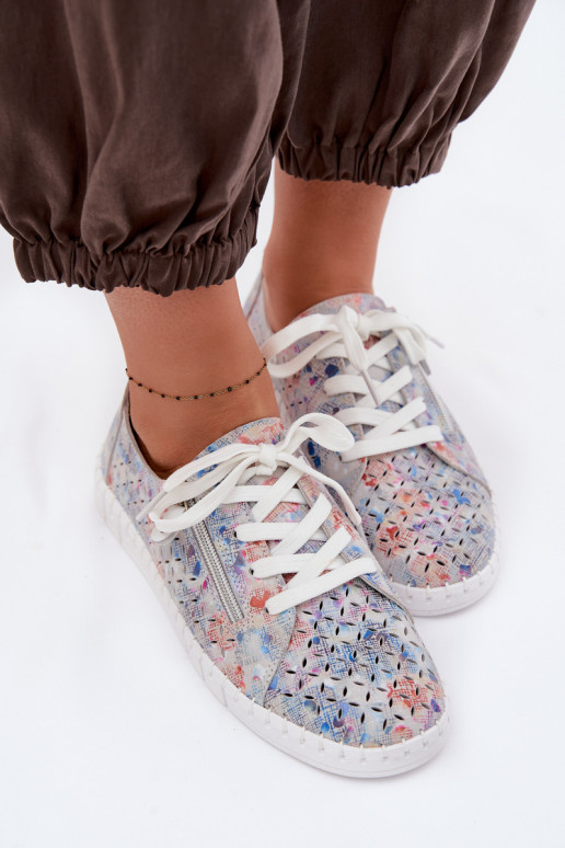 Ażurowe PółbutywithNaturalnego Zamszu Srebrne Kamelia