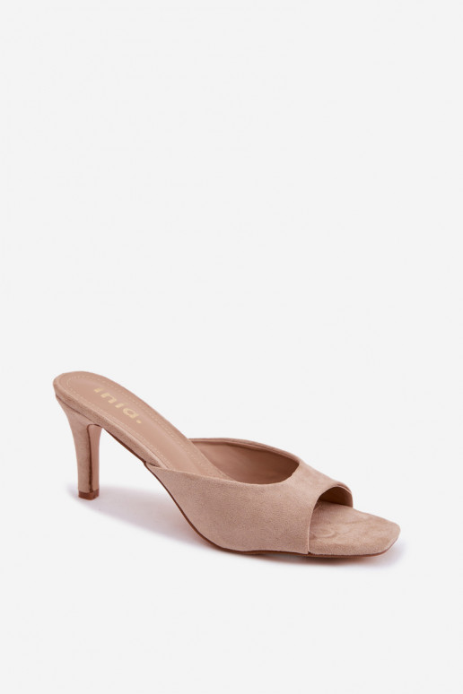 Women's Beige Slim Heeled Sandals Revina