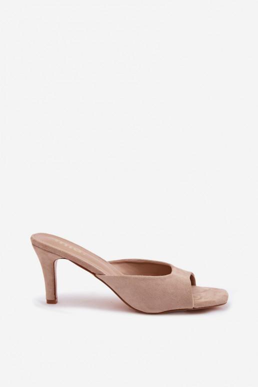 Women's Beige Slim Heeled Sandals Revina