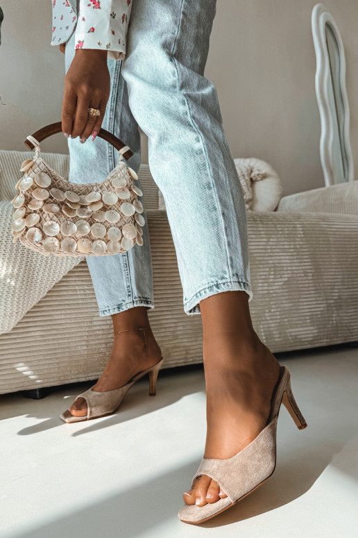 Women's Beige Slim Heeled Sandals Revina