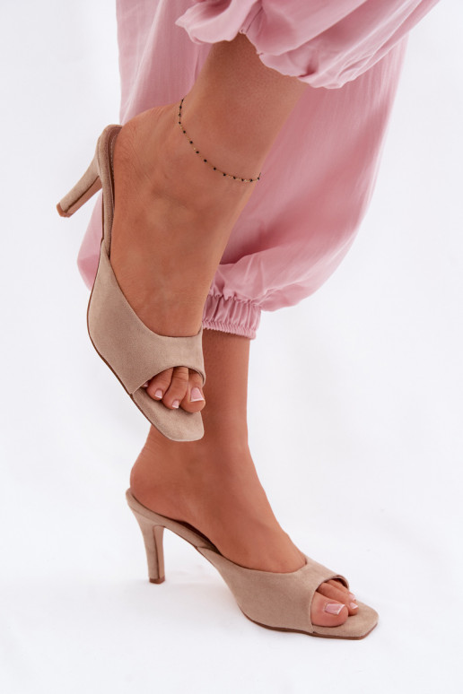 Women's Beige Slim Heeled Sandals Revina