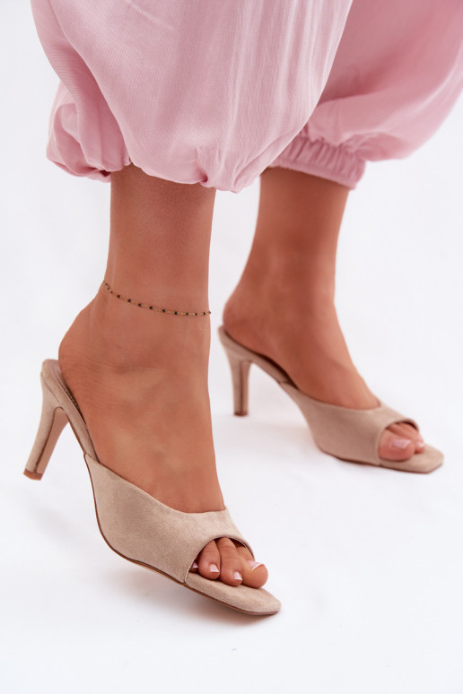 Women's Beige Slim Heeled Sandals Revina