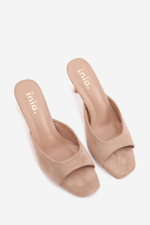 Women's Beige Slim Heeled Sandals Revina