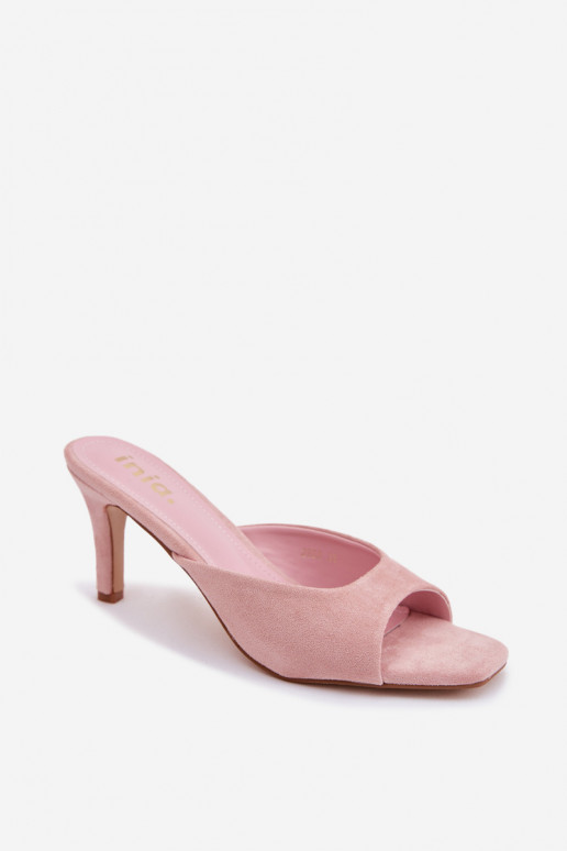 Women's Slim Heeled Pink Slides Revina