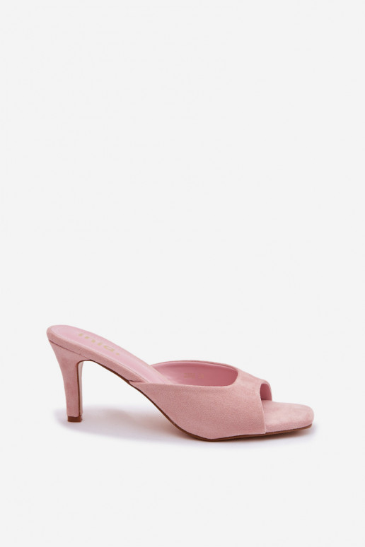 Women's Slim Heeled Pink Slides Revina