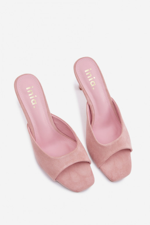 Women's Slim Heeled Pink Slides Revina