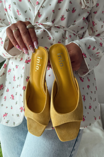 Women's Slim Heeled Yellow Revina Sandals