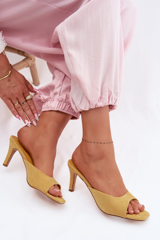 Women's Slim Heeled Yellow Revina Sandals