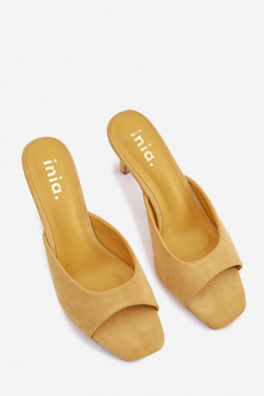 Women's Slim Heeled Yellow Revina Sandals