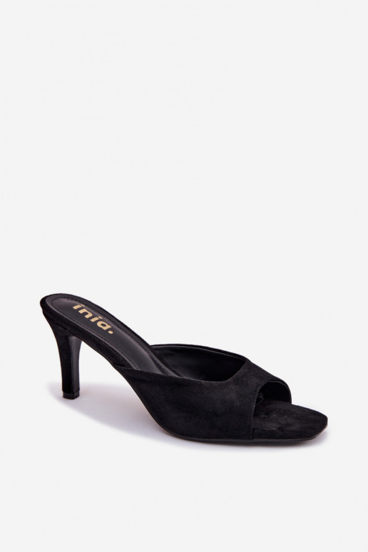Women's Slim Heeled Black Sandals Revina