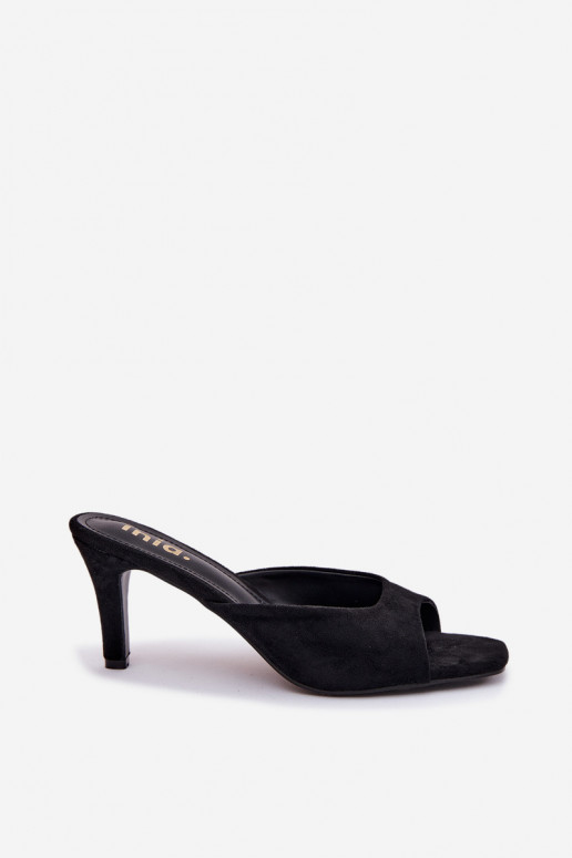 Women's Slim Heeled Black Sandals Revina