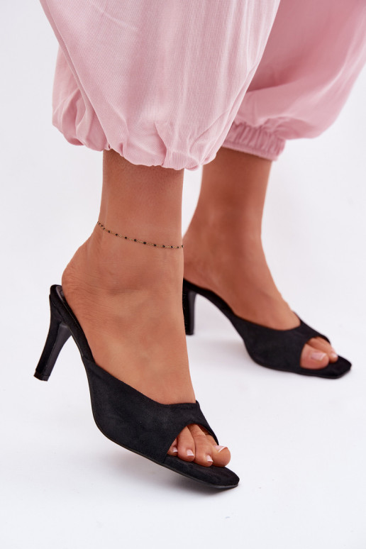 Women's Slim Heeled Black Sandals Revina