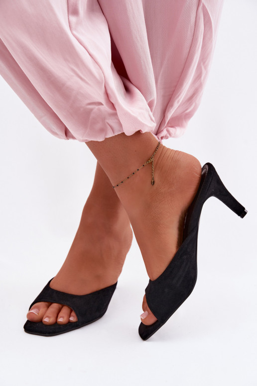 Women's Slim Heeled Black Sandals Revina