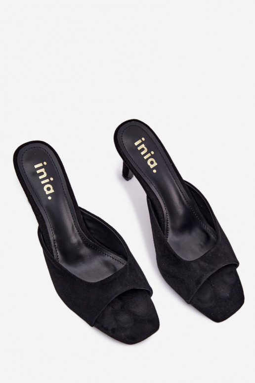 Women's Slim Heeled Black Sandals Revina