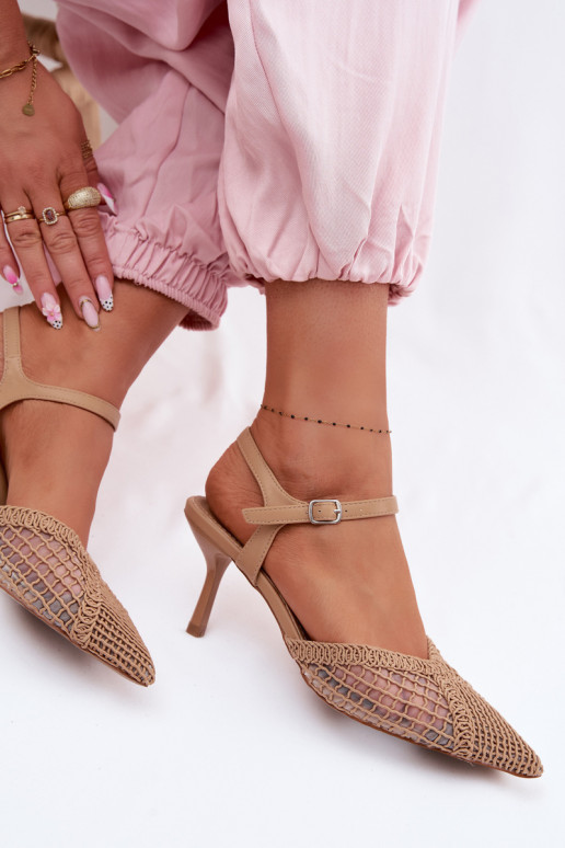 Idira Light Brown Mesh Heeled Sandals