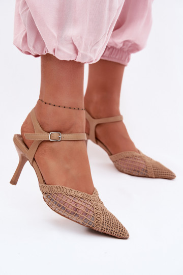 Idira Light Brown Mesh Heeled Sandals 2