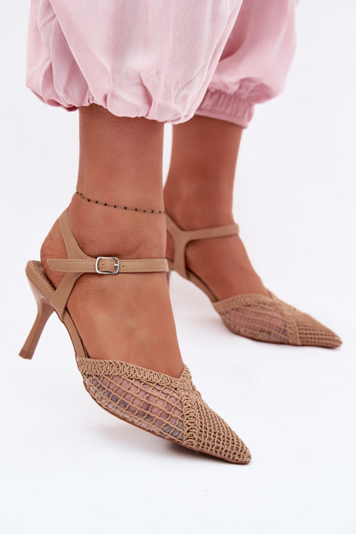 Idira Light Brown Mesh Heeled Sandals