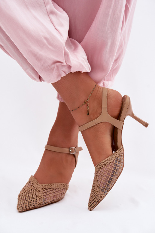 Idira Light Brown Mesh Heeled Sandals