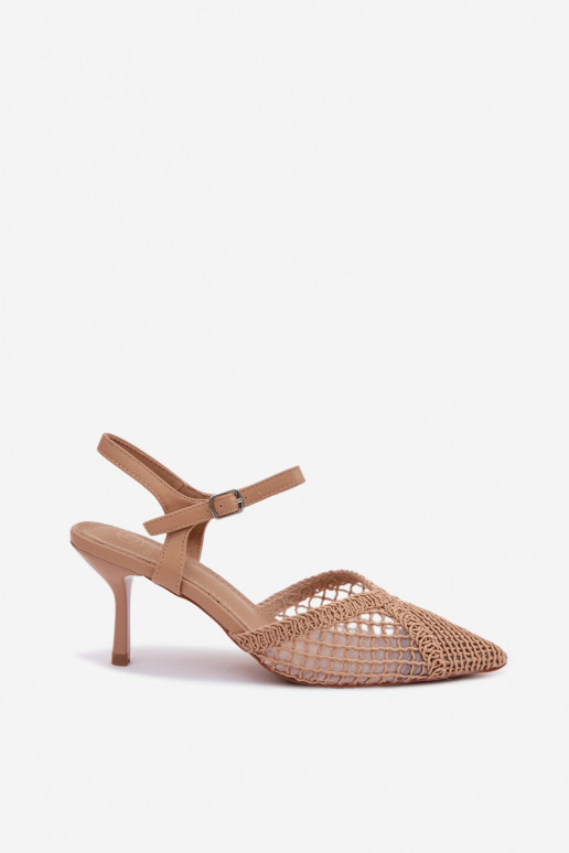 Idira Light Brown Mesh Heeled Sandals