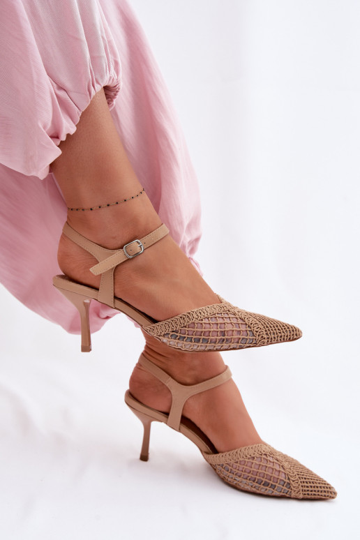 Idira Light Brown Mesh Heeled Sandals