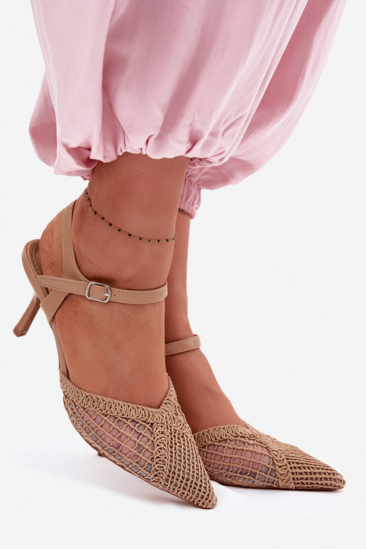 Idira Light Brown Mesh Heeled Sandals