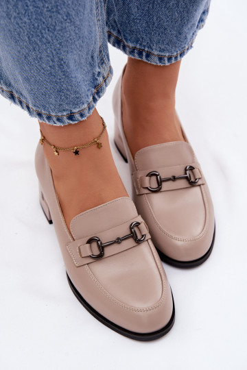 Leather Women's Pumps with Heel Vinceza 18116 Beige