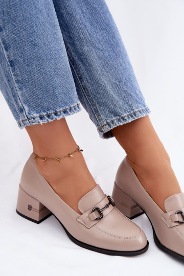 Leather Women's Pumps with Heel Vinceza 18116 Beige 2