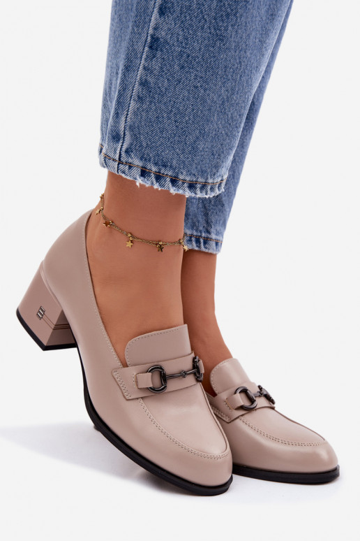 Leather Women's Pumps with Heel Vinceza 18116 Beige