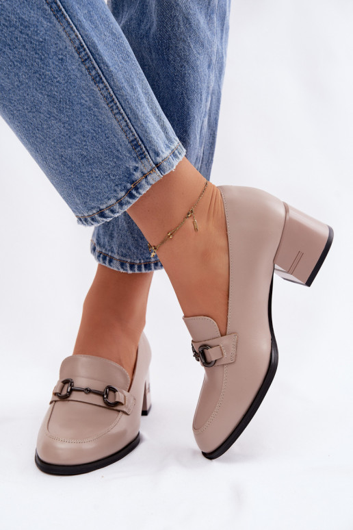 Leather Women's Pumps with Heel Vinceza 18116 Beige