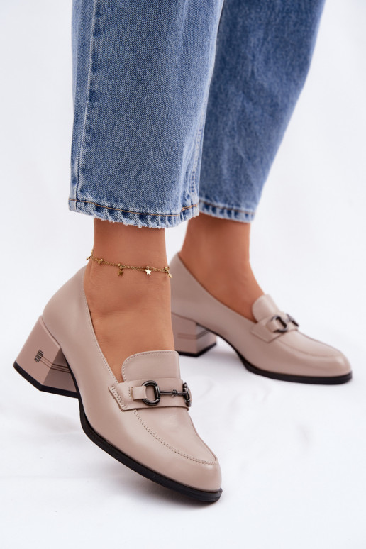 Leather Women's Pumps with Heel Vinceza 18116 Beige