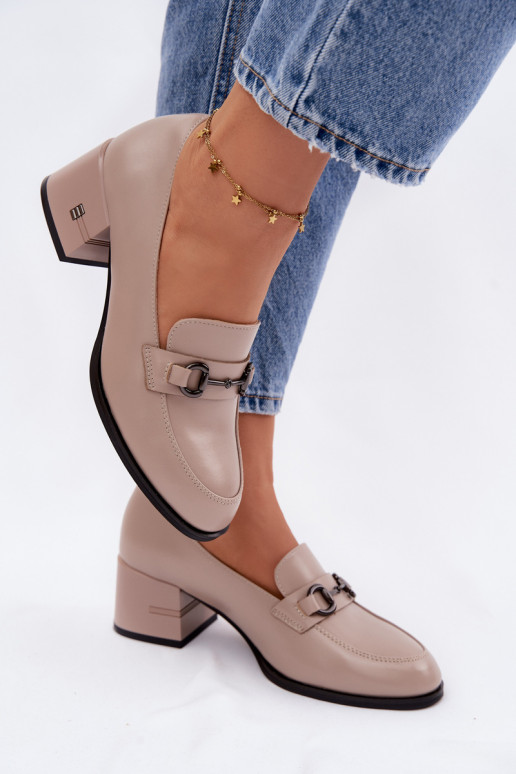 Leather Women's Pumps with Heel Vinceza 18116 Beige