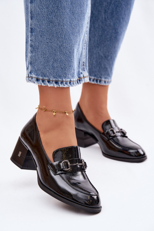 Vinceza Women's Leather Patent Heeled Shoes 18116 Black