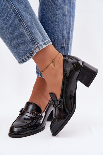 Vinceza Women's Leather Patent Heeled Shoes 18116 Black 2