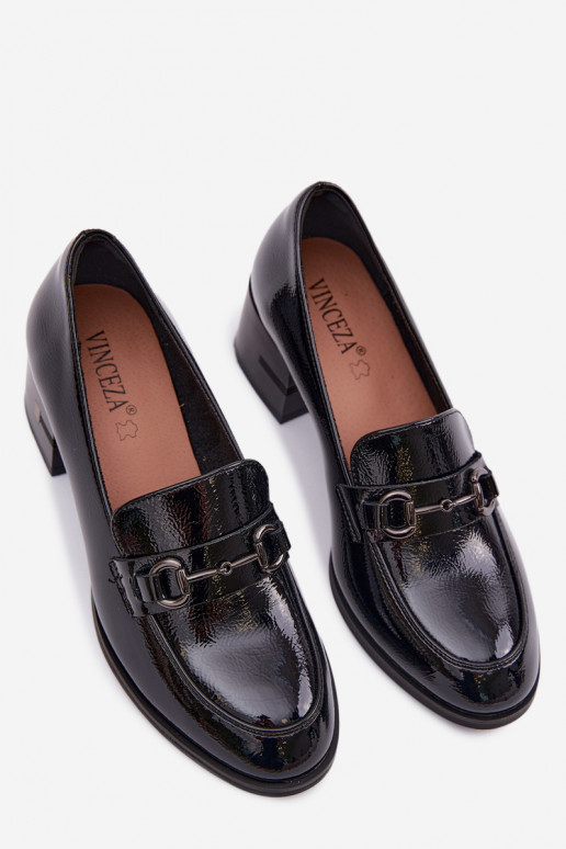 Skórzane Lakierowane Półbuty Damskie Na Obcasie Vinceza 18116 Czarne