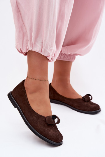 Leather Suede Women's Loafers Zazoo 379 Chocolate