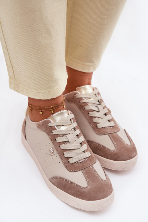 Women's Sneakers Made of Natural Leather LR61-7091 Beige