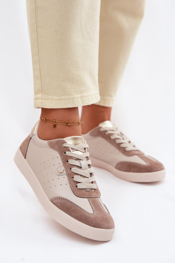 Women's Sneakers Made of Natural Leather LR61-7091 Beige 2