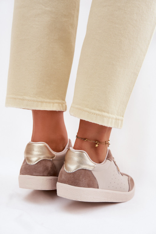 Women's Sneakers Made of Natural Leather LR61-7091 Beige