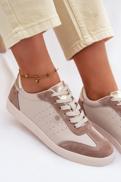Women's Sneakers Made of Natural Leather LR61-7091 Beige