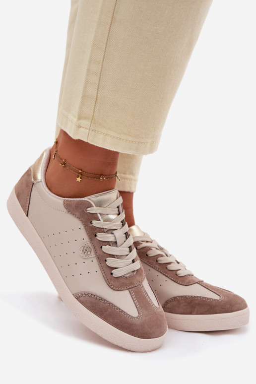 Sneakersy DamskiewithNaturalnej Skóry S.Barski LR61-7091 Beżowe