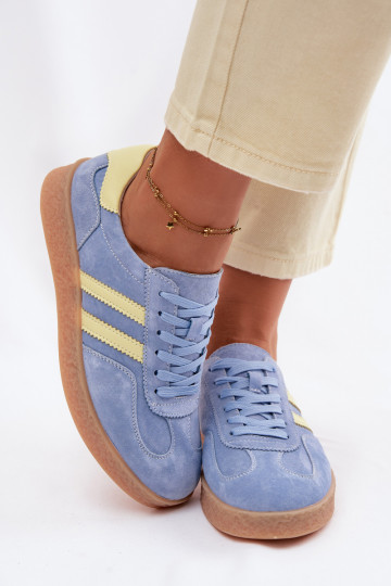 Skórzane Zamszowe Sneakersy Damskie S.Barski LR61-7089 Niebieskie
