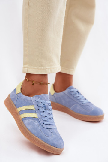 Skórzane Zamszowe Sneakersy Damskie S.Barski LR61-7089 Niebieskie 2