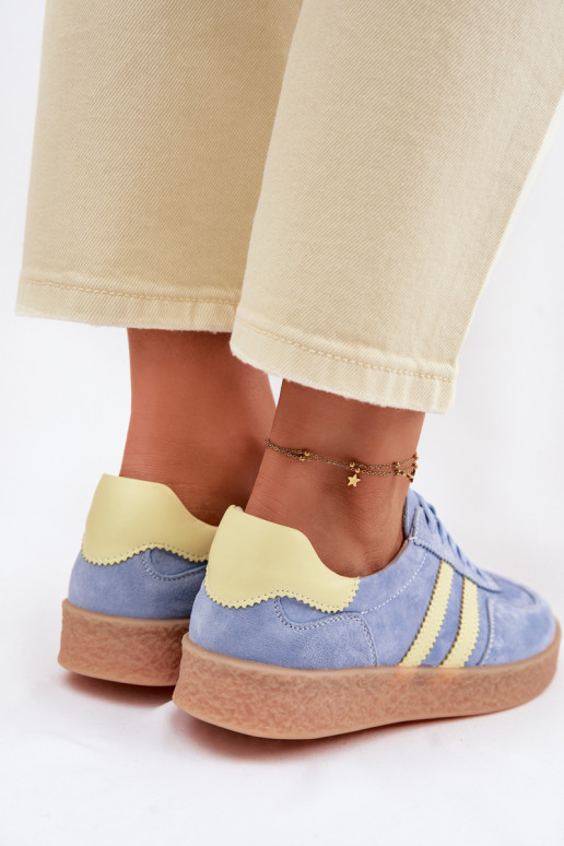 Skórzane Zamszowe Sneakersy Damskie S.Barski LR61-7089 Niebieskie