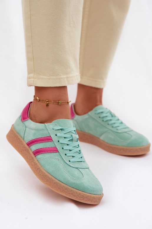 Women's Leather Suede Sneakers S.Barski LR61-7089 Mint
