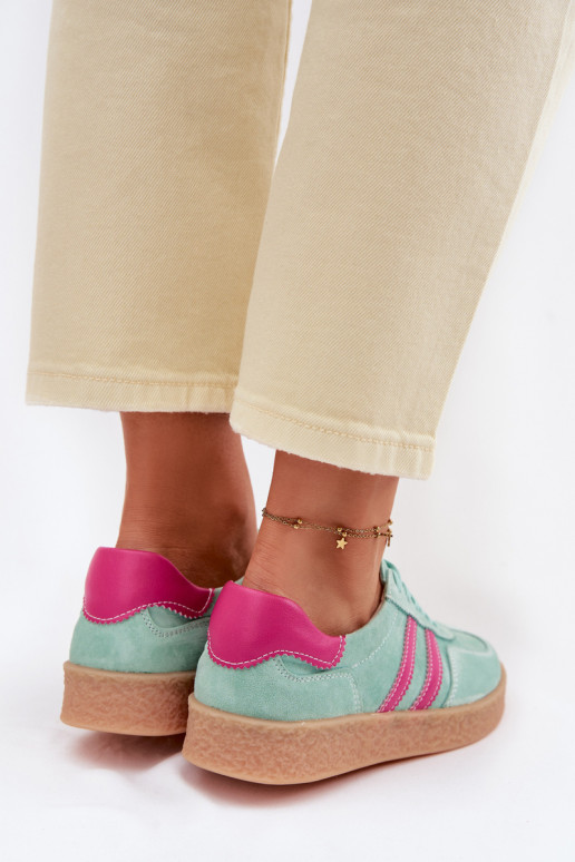Skórzane Zamszowe Sneakersy Damskie S.Barski LR61-7089 Miętowe