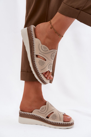 Leather Women's Platform Sandals S.Barski GR61-5915 Beige