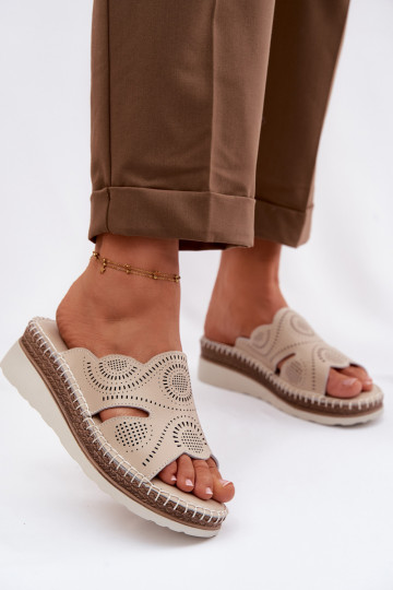 Leather Women's Platform Sandals S.Barski GR61-5915 Beige 2